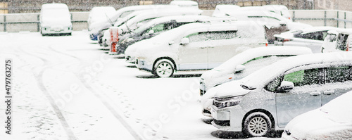 雪 降雪 積雪 駐車場 【 交通麻痺 の イメージ 】 