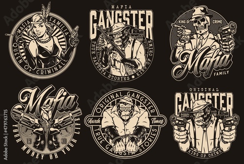 Vintage set with mafia and casino characters