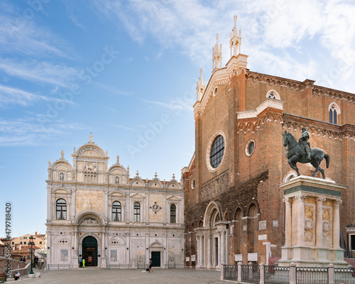 Santi Giovanni e Paolo, known in Venice as San Zanipolo, with Scuola Grande di San Marco and statue of Bartolomeo Colleoni