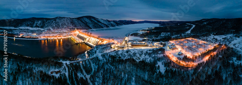 Winter landscape, view of the hydroelectric daь