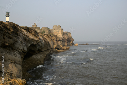 Panoramic landscape view of Diu Fort, a sixteenth century fort which is a popular tourist attraction located in Diu, India