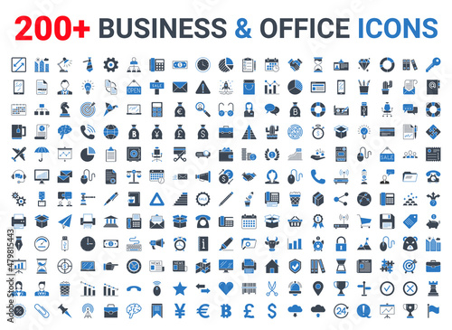 Set business and finance icons set glyph blue. Icons for business, management, finance, strategy, banking, marketing and accounting for mobile concepts and web. Modern pictogram