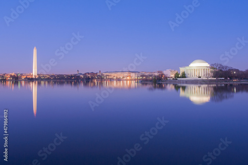 Jefferson Memorial and Washington Monument at night - Washington D.C. United States of America 