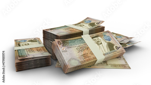3D Stack of Jordanian dinar notes isolated on white background