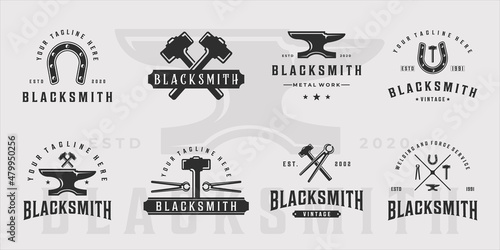 set of blacksmith anvil logo vintage vector template icon graphic design. bundle collection of various industrial metal concept