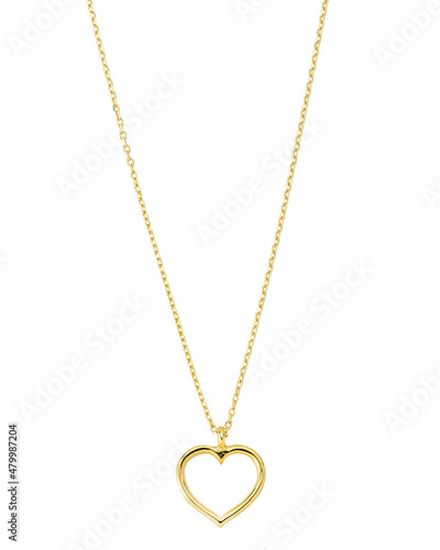 Gold heart necklace isolated on white background