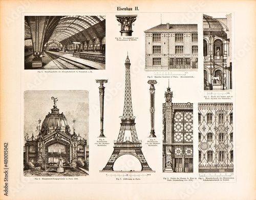 Iron constructions. Eiffel Tower Vintage illustration 1894
