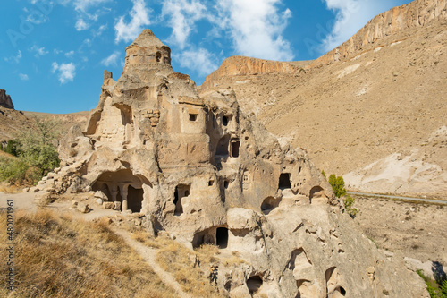 Domed Churches known as Kubbeli Kilise in Turkish, Soganli Valley, Cappadocia, Turkey. Domed Churches are the only cave churches in Cappadocia with church architecture on the outside.