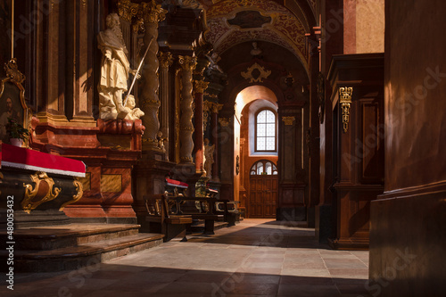 Baroque interior of the Parish Church "Poznanska Fara". Detail. Poznan, Poland.