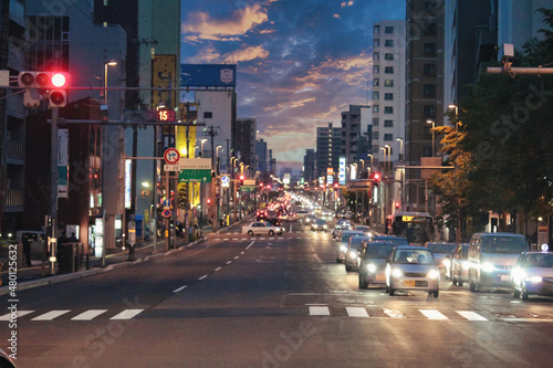 streets in sapporo on the island of hokkaido japan at night
