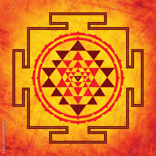 Shri yantra on orange background