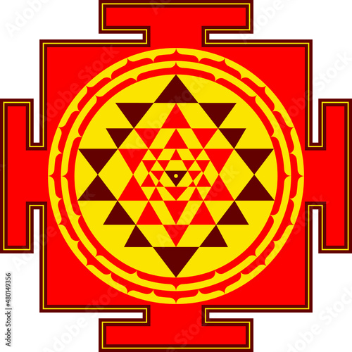 Red and yellow shri yantra