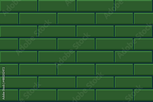 Subway metro green tile seamless pattern. Horisontal brick wall background. Vector flat illustration. Design tile for outdoor building, interior, kitchen, bathroom, spa
