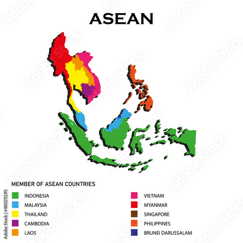 3d isometric asean country map including names of country