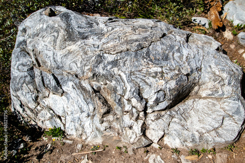 Metamorphic gneiss rock in the Grand Teton Range, Wyoming