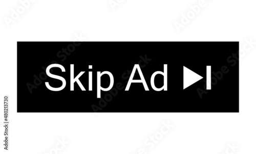 Skip ad button. Black button skip ad for website. Vector icon. 