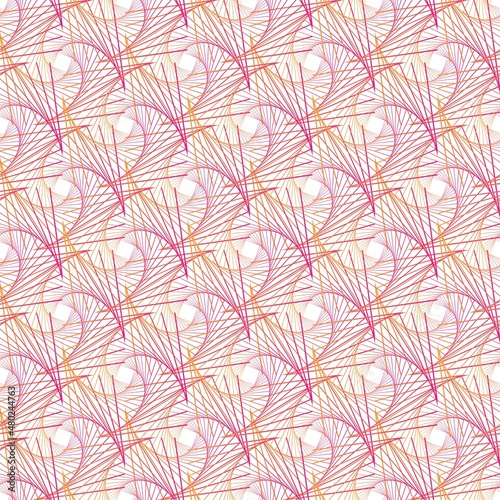Abstract orange and pink square Spirograph twisted wireframe ethnic pattern on the white background. Vector illustration. Wrapping paper.