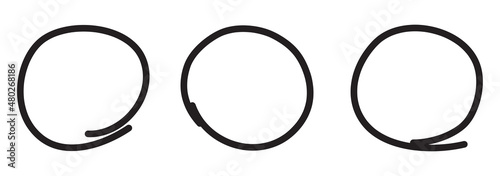 Black circle pen draw set. Highlight hand drawn circle isolated on white background. Handwritten black circle. For marker pen, pencil, logo and text check. Vector illustration