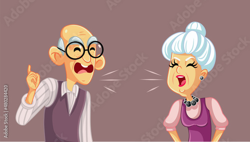 Senior Couple Arguing Having Communication Problems Vector Cartoon