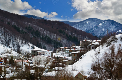 milia village winter snow cold ioannina perfecture greece