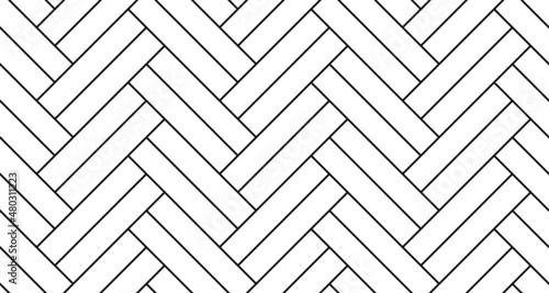 White double herringbone parquet floor seamless pattern with diagonal panels. Vector wooden or brick wall texture. Modern interior background. Outline monochrome wallpaper.