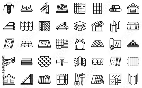 Install the roof icons set outline vector. Safety builder. Home construction