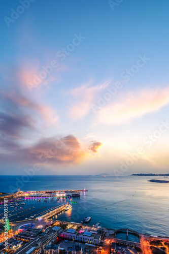 Aerial photography of modern city scenery of Qingdao, China