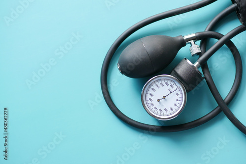 top view of blood pressure machine on table 