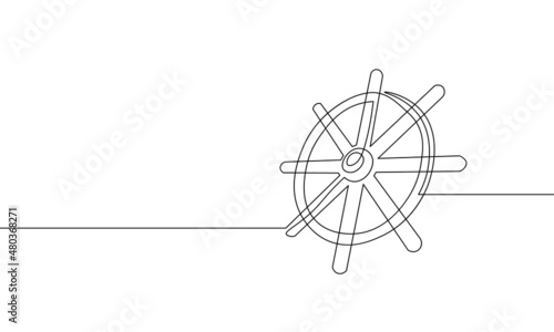 One continuous line wheel helm computer developer app concept. Business digital open source program. Data coding steering vector line illustration