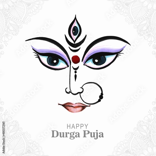 Beautiful decorative happy durga pooja indian festival card design