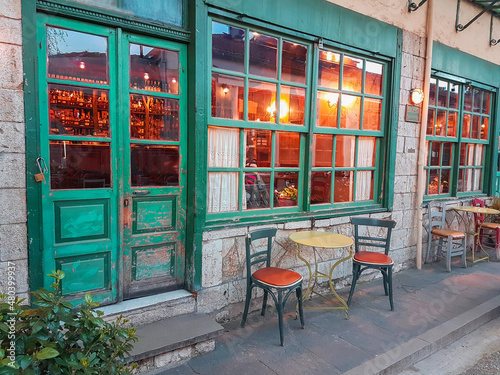 coffee bar tables chairs outdoors in Ioannina Greece