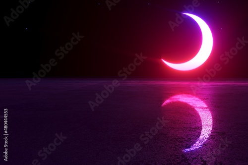 Gradient abstract crescent moon neon hologram led laser