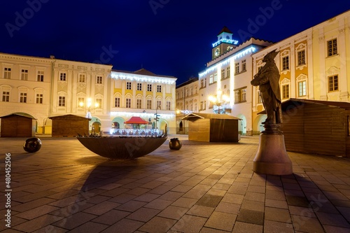 Novy Jicin. Post-Christmas square at dawn. East Moravia. Europe. 