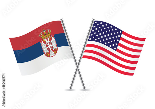 Serbia and America flags. Serbian and American flags isolated on white background. Vector illustration.