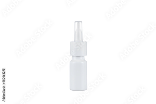 Medical Spray Bottle isolated on a white background. Medicine white bottle on a white background. Nasal spray on a white background.