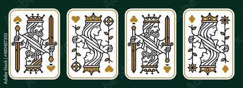 King and queen playing card vector illustration set of hearts, Spade, Diamond and Club, Royal cards design collection