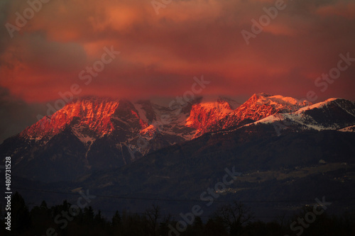 Mountain ridge during sunset