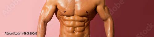 Banner templates with muscular man, muscular torso, six pack abs muscle.