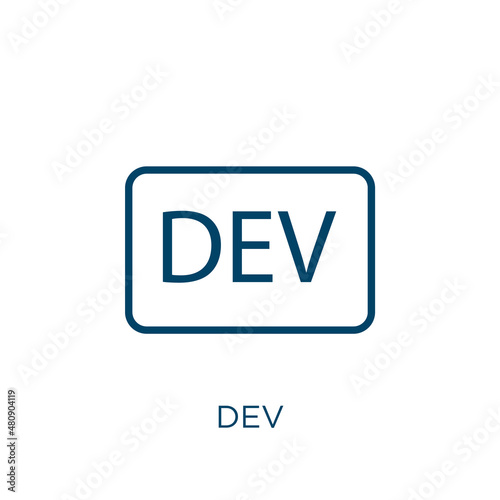 dev icon. Thin linear dev, technology, app outline icon isolated on white background. Line vector dev sign, symbol for web and mobile