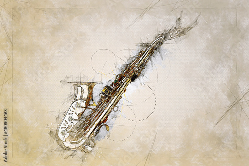 Illustration Sketch from Golden colored saxophone