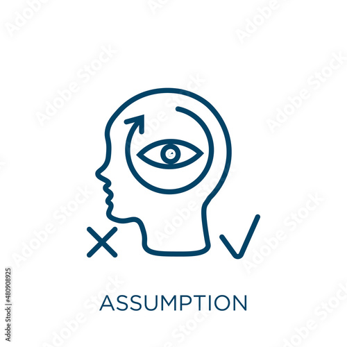 assumption icon. Thin linear assumption, idea, people outline icon isolated on white background. Line vector assumption sign, symbol for web and mobile