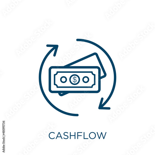 cashflow icon. Thin linear cashflow, business, flow outline icon isolated on white background. Line vector cashflow sign, symbol for web and mobile