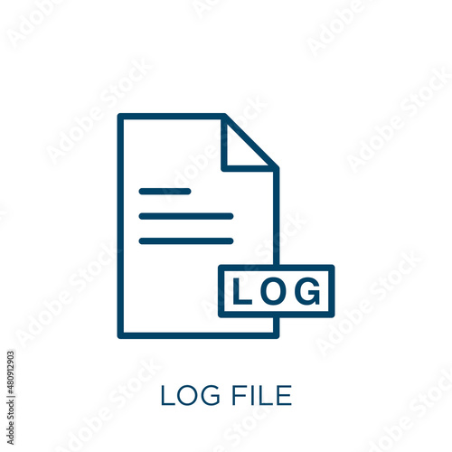 log file icon. Thin linear log file, file, log outline icon isolated on white background. Line vector log file sign, symbol for web and mobile