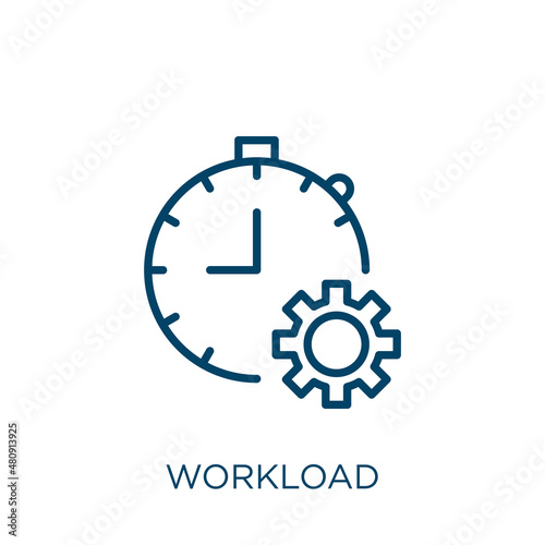 workload icon. Thin linear workload, work, office outline icon isolated on white background. Line vector workload sign, symbol for web and mobile