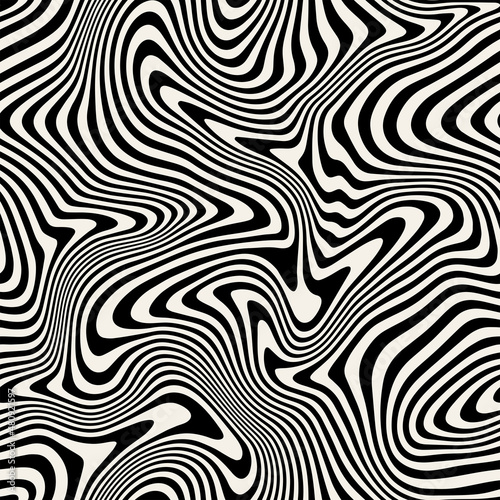 Vector seamless pattern. Abstract striped texture with bold monochrome waves. Creative background with hand drawn blots. Decorative design with distorted effect.