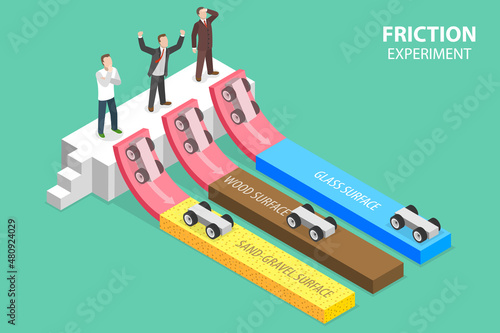 3D Isometric Flat Vector Conceptual Illustration of Friction Experiment