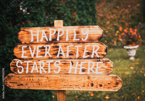 wooden wedding sign happily ever after