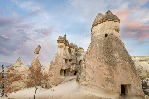 Fairy chimneys rock formations near Goreme, Cappadocia, Turkey.