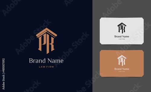 pillar logo letter PK with business card vector illustration template