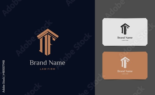 pillar logo letter NF with business card vector illustration template